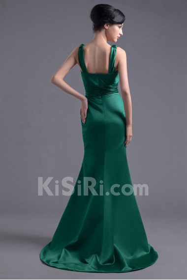 Satin V Neckline Sheath Dress with Sash