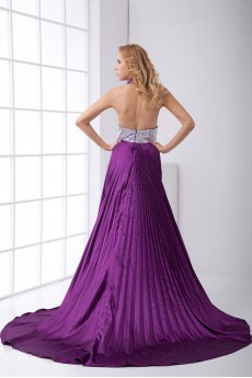 Satin V Neckline Empire Dress with Sash and Sequins