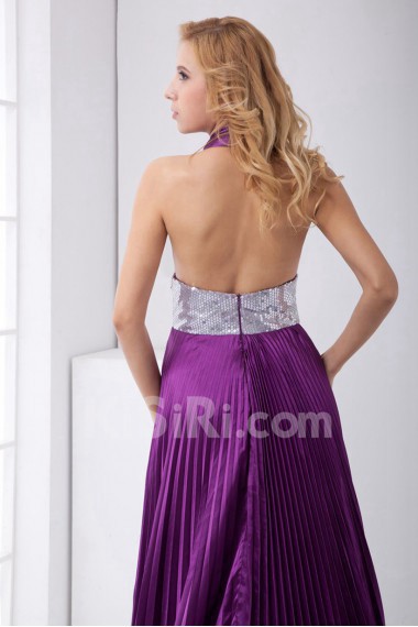 Satin V Neckline Empire Dress with Sash and Sequins