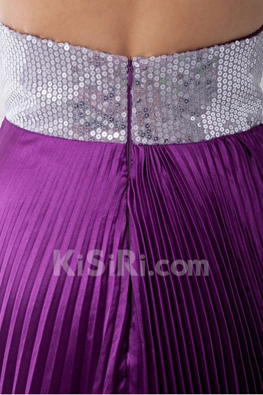 Satin V Neckline Empire Dress with Sash and Sequins