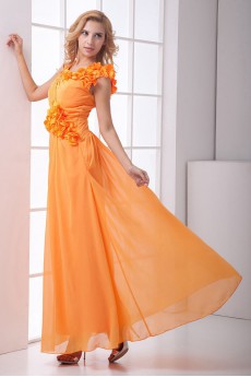 Chiffon V Neckline Sheath Dress with Hand-made Flower