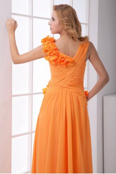 Chiffon V Neckline Sheath Dress with Hand-made Flower