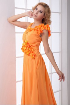 Chiffon V Neckline Sheath Dress with Hand-made Flower