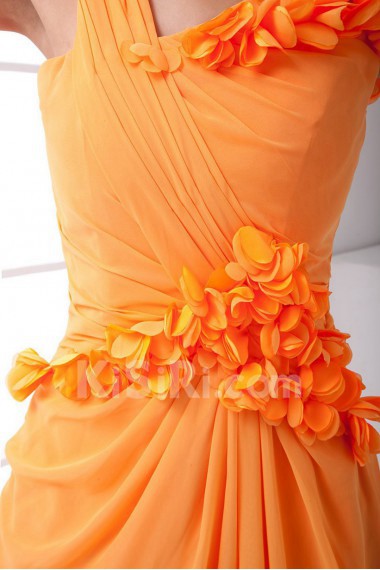 Chiffon V Neckline Sheath Dress with Hand-made Flower