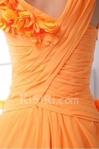 Chiffon V Neckline Sheath Dress with Hand-made Flower
