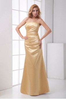 Satin Strapless Sheath Dress with Gathered Ruched Bodice