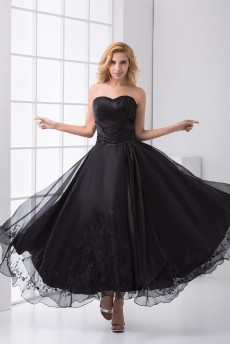 Organza Sweetheart Column Ankle-Length Dress with Embroidery