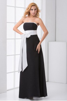 Chiffon Strapless Column Dress with Sash