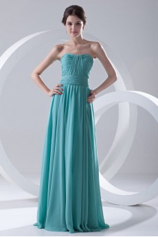 Chiffon Strapless Column Dress with Crisscross Ruched Bodice