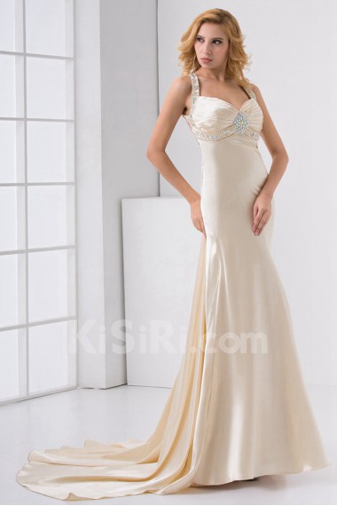 Satin Sweetheart Column Dress with Embroidery