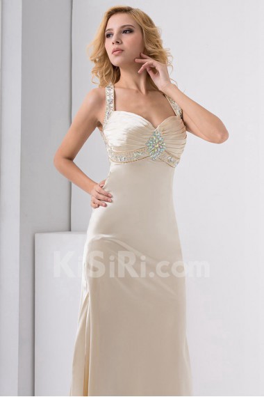 Satin Sweetheart Column Dress with Embroidery
