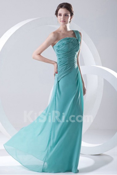 Chiffon Strapless Column Dress with Directionally Ruched Bodice