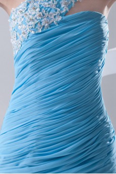 Chiffon One Shoulder Sheath Dress with Directionally Ruched Bodice