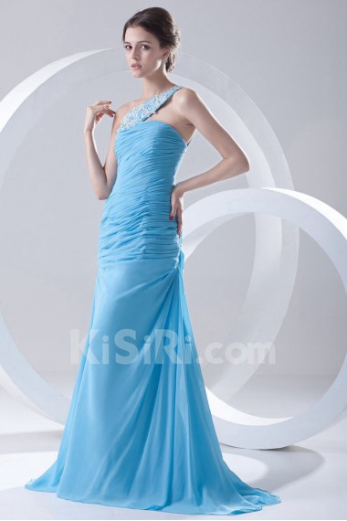 Chiffon One Shoulder Sheath Dress with Directionally Ruched Bodice