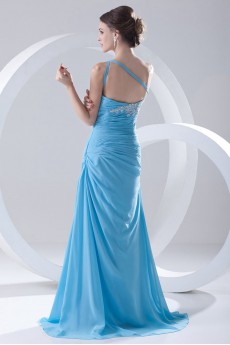 Chiffon One Shoulder Sheath Dress with Directionally Ruched Bodice