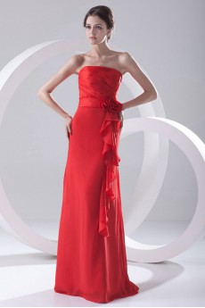 Chiffon Strapless Column Dress with Hand-made Flower