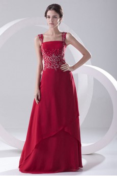 Chiffon Strapless A Line Dress with Embroidery