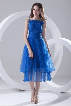 Organza A Line Tea-Length Dress with Sash