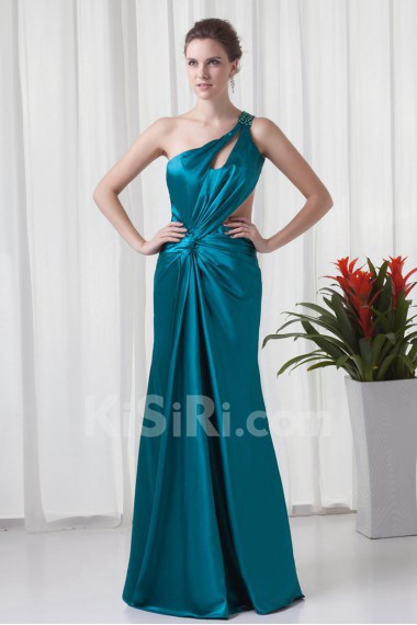 Satin Asymmetrical Column Floor Length Dress with Sequins