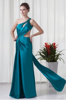 Satin Asymmetrical Column Floor Length Dress with Sequins