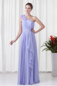 Chiffon One Shoulder Column Floor Length Handmade Flower Dress