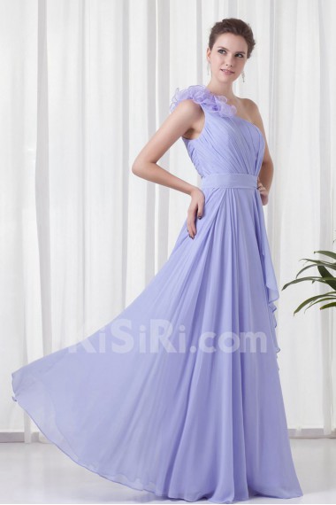 Chiffon One Shoulder Column Floor Length Handmade Flower Dress
