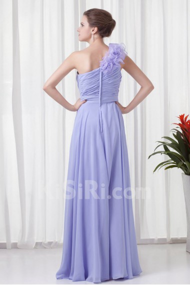 Chiffon One Shoulder Column Floor Length Handmade Flower Dress