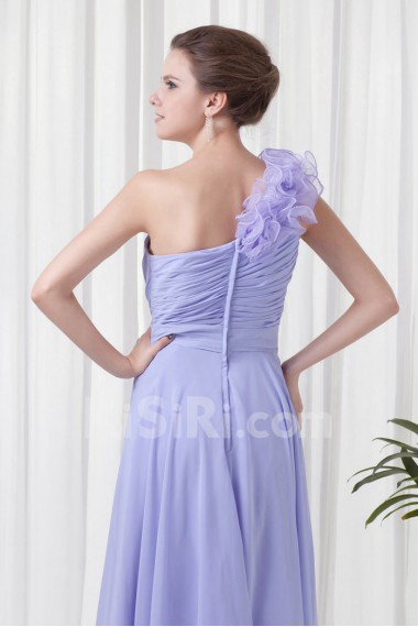 Chiffon One Shoulder Column Floor Length Handmade Flower Dress