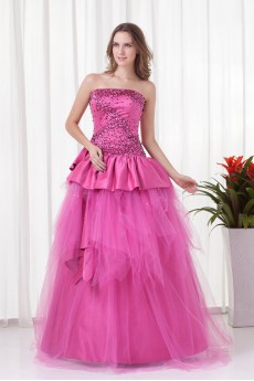 Satin Strapless A Line Floor Length Dress with Sequins