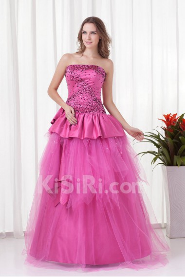 Satin Strapless A Line Floor Length Dress with Sequins