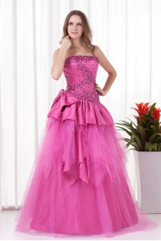 Satin Strapless A Line Floor Length Dress with Sequins