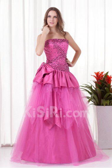 Satin Strapless A Line Floor Length Dress with Sequins