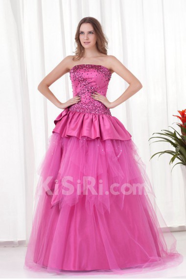 Satin Strapless A Line Floor Length Dress with Sequins