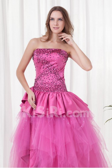 Satin Strapless A Line Floor Length Dress with Sequins