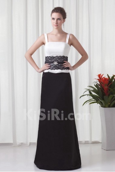 Satin Square Column Floor Length Lace Dress