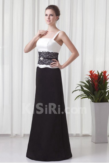 Satin Square Column Floor Length Lace Dress