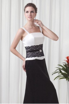 Satin Square Column Floor Length Lace Dress