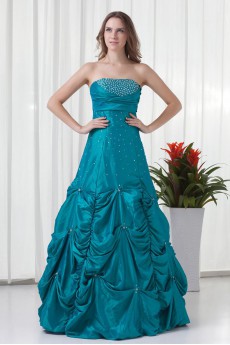 Taffeta Strapless A Line Dress with Embroidery