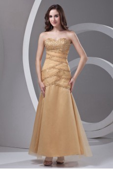 Satin and Net Strapless Sheath Dress with Embroidery