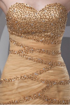 Satin and Net Strapless Sheath Dress with Embroidery