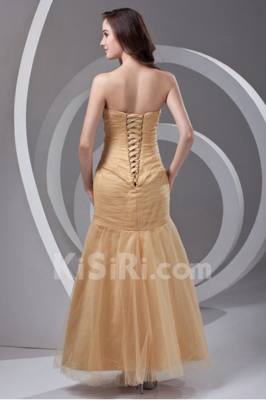 Satin and Net Strapless Sheath Dress with Embroidery