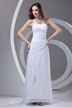 Chiffon Strapless A Line Dress with Gathered Ruched Bodice