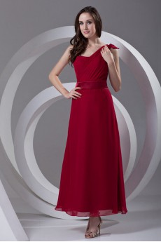 Chiffon Asymmetrical A Line Ankle-Length Dress with Sash