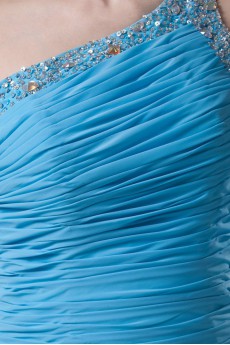 Chiffon Asymmetrical Sheath Dress with Directionally Ruched Bodice