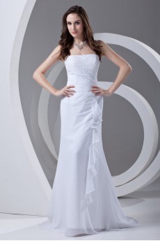 Chiffon Strapless Sheath Dress with Embroidery