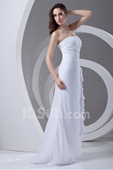 Chiffon Strapless Sheath Dress with Embroidery