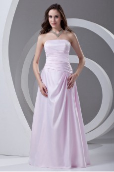 Satin Strapless A Line Dress with Directionally Ruched Bodice