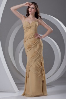 Chiffon Column Dress with Gathered Ruched Bodice