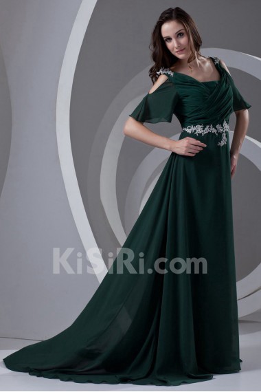 Chiffon Straps A Line Dress with Embroidery