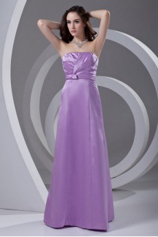 Satin Straps A Line Dress with Gathered Ruched Bodice